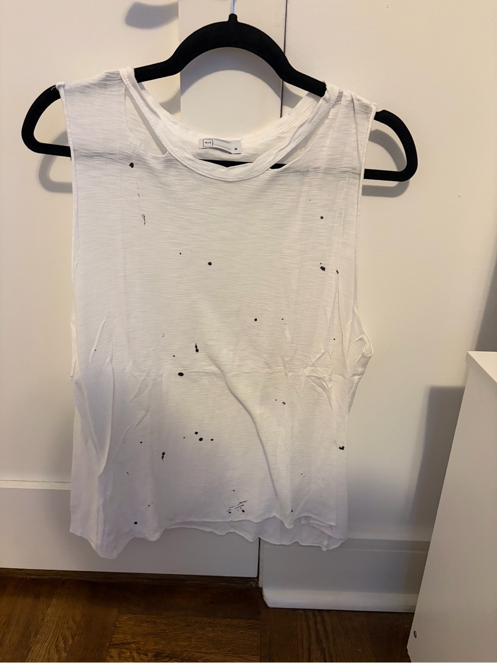 White Sleeveless Tank Top with Black Speckle Detail
